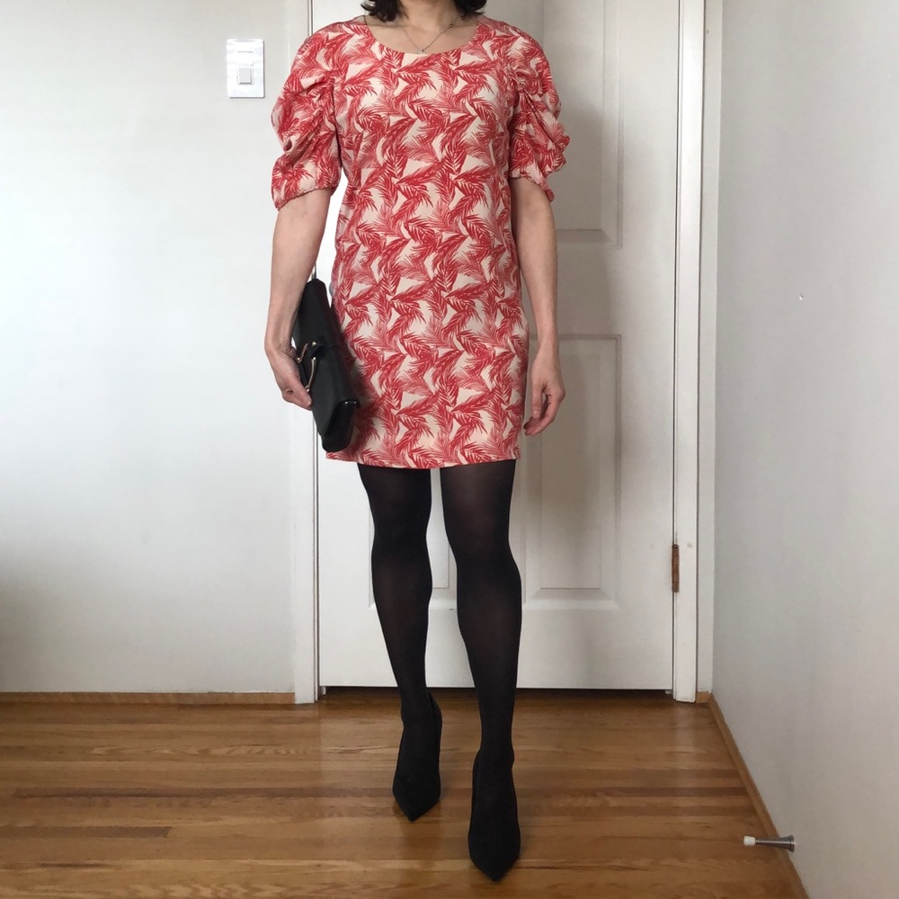 See by Chloe 100% Silk Puff Sleeves Mini Dress Red Nature Print size 2